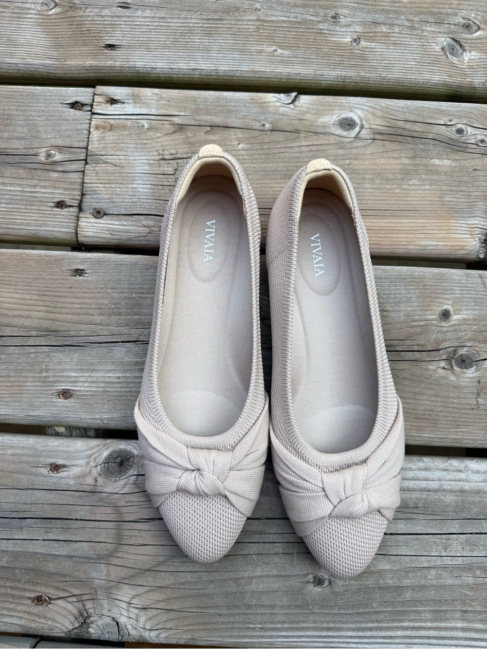 VIVAIA Women's Knotted Knit Ballet Flats in Cream